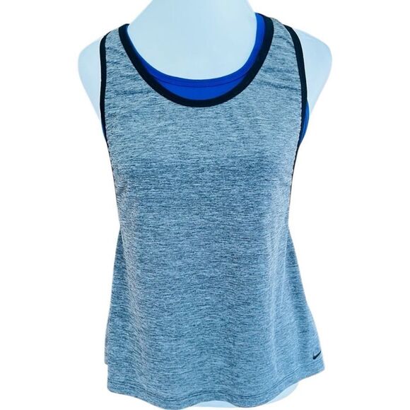 Nike DriFit gray tank top with attached blue sports bra size Small. - Picture 1 of 7